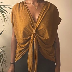 Zara mustard front tie blouse